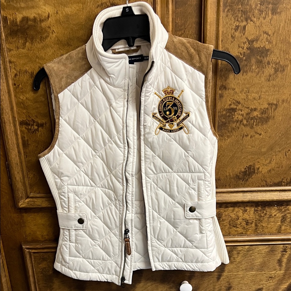 Ralph Lauren Cream Quilted Vest with Brown Details